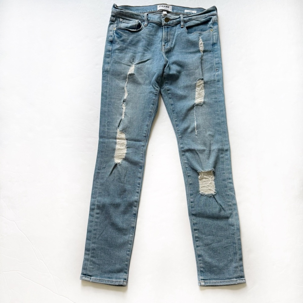 Frame Le Garcon Slim Straight Jeans Womens 26 Light Wash Distressed Grunge Ankle